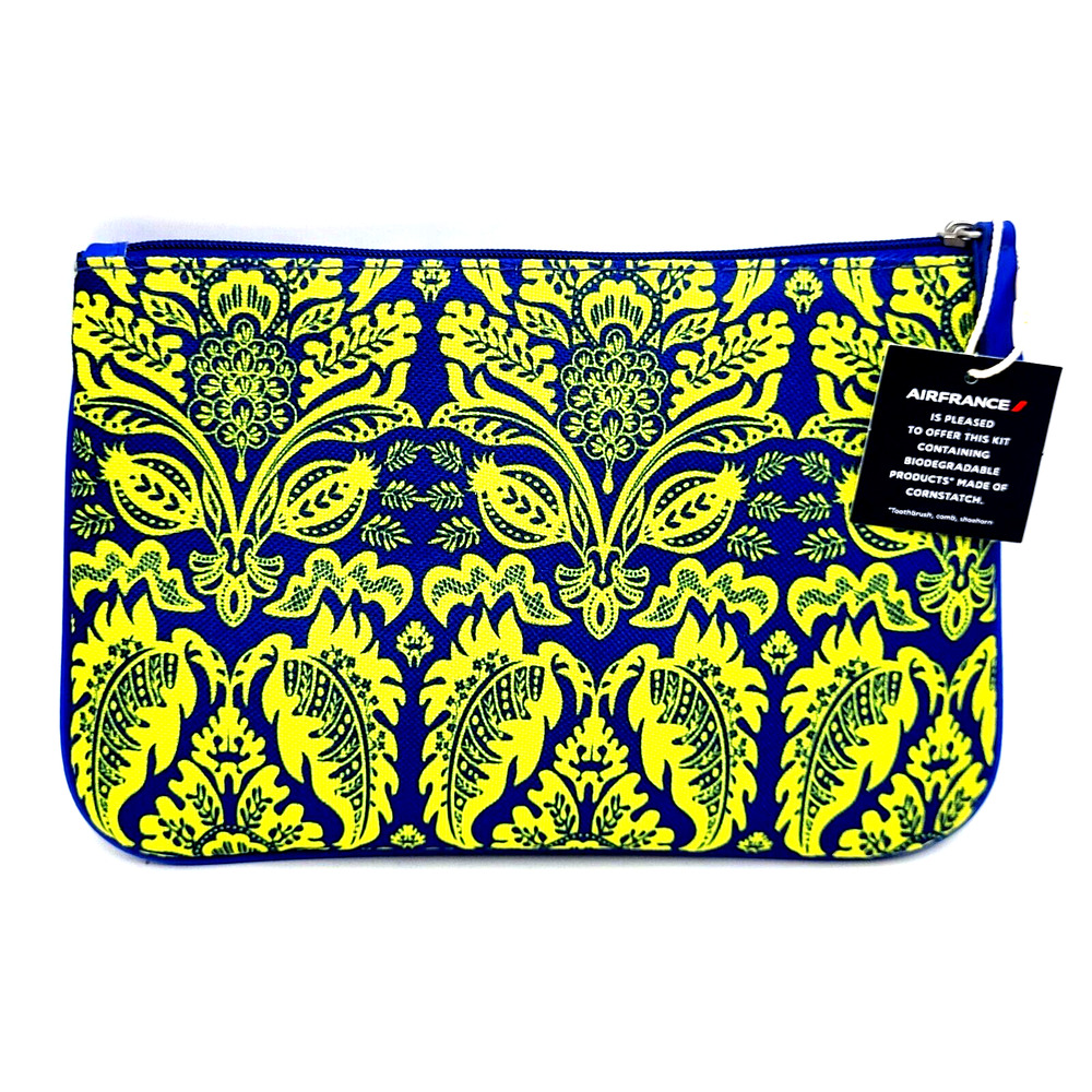 Air France Blue Yellow Floral Toiletry Bag with Travel Accessories New with Tag